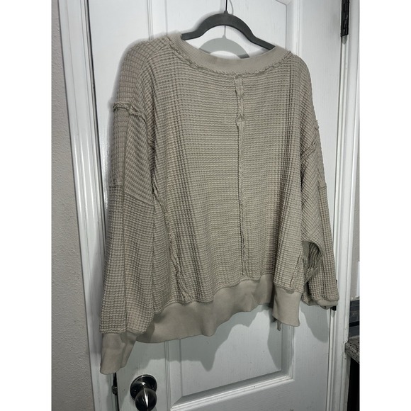 American Eagle Outfitters Seriously Lived-In Oversized Khaki Waffle Knit Sz S - Picture 4 of 4